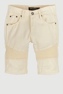 Boys Solid Denim Moto Shorts, Beige, Size 14