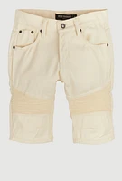 Boys Solid Denim Moto Shorts, Beige, Size 14