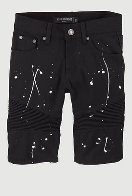 Boys Moto Paint Splatter Denim Shorts, Black, Size 8