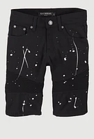 Boys Moto Paint Splatter Denim Shorts, Black, Size 8
