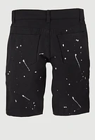 Boys Moto Paint Splatter Denim Shorts, Black, Size 8