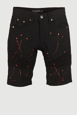 Boys Paint Splatter Moto Denim Shorts, Black, Size 14
