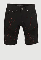 Boys Paint Splatter Moto Denim Shorts, Black, Size 14