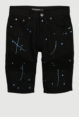 Boys Moto Paint Splatter Print Moto Denim Shorts, Black, Size 12