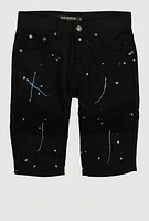 Boys Moto Paint Splatter Print Moto Denim Shorts, Black, Size 12