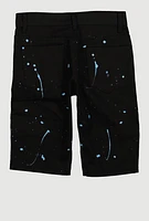 Boys Moto Paint Splatter Print Moto Denim Shorts, Black, Size 12