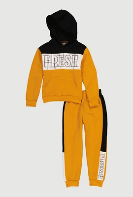 Little Boys Color Block Fresh Graphic Hoodie and Joggers, Yellow, Size 5-6