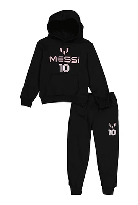 Little Boys Messi 10 Pullover Hoodie and Joggers, Black, Size 4