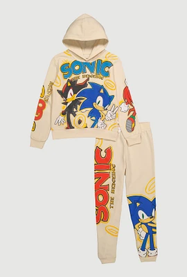 Boys Sonic The Hedgehog Graphic Hooded Sweatshirt and Joggers Set, Beige, Size 10-12