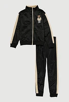 Boys Bear Graphic Zip Front Track Jacket and Joggers, Black, Size 12-14