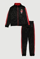 Boys Bear Graphic Zip Front Track Jacket and Joggers, Red, Size 8-10