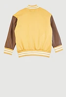 Little Boys Fresh Graphic Faux Leather Sleeve Varsity Jacket, Yellow, Size 7