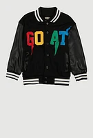 Little Boys GOAT Graphic Varsity Jacket, Black, Size 5-6