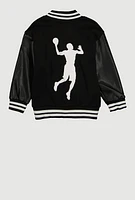 Little Boys GOAT Graphic Varsity Jacket, Black, Size 5-6