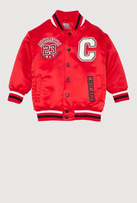 Little Boys Chenille City Graphic Patch Bomber Jacket, Red, Size 4