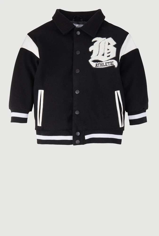 Little Boys B Initial Chenille Patch Letterman Jacket, Black,