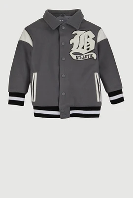 Little Boys B Initial Chenille Patch Letterman Jacket, Grey, Size 5-6