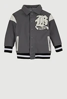 Little Boys B Initial Chenille Patch Letterman Jacket, Grey, Size 5-6