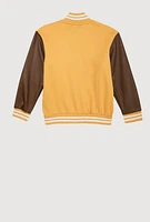 Boys Fresh Graphic Faux Leather Sleeve Varsity Jacket, Yellow,