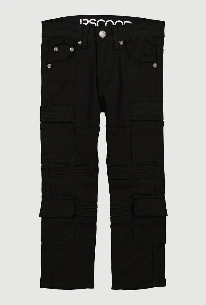 Little Boys Cargo Pocket Moto Jeans, Black, Size 7