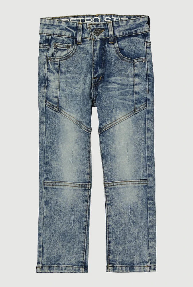 Little Boys Decorative Stitch Distressed Skinny Jeans, Blue, Size 6
