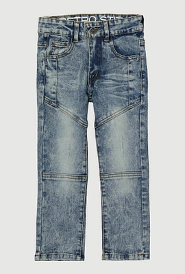 Little Boys Decorative Stitch Distressed Skinny Jeans, Blue, Size 6