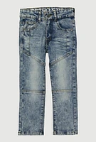 Little Boys Decorative Stitch Distressed Skinny Jeans, Blue, Size 6