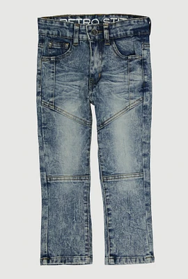Little Boys Decorative Stitch Distressed Skinny Jeans, Blue, Size 6