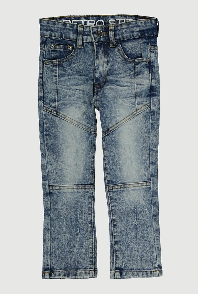 Little Boys Decorative Stitch Distressed Skinny Jeans, Blue, Size 7