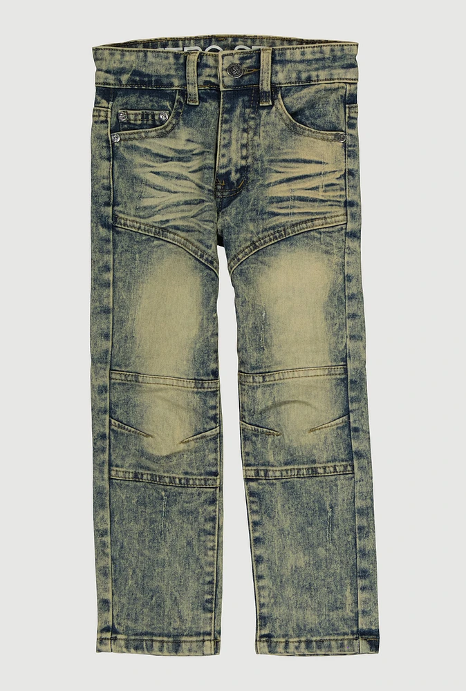 Little Boys Distressed Moto Jeans, Blue, Size 7