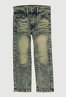 Little Boys Distressed Moto Jeans, Blue, Size 7