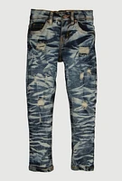Little Boys Whiskered Distressed Slim Leg Jeans, Blue, Size 5