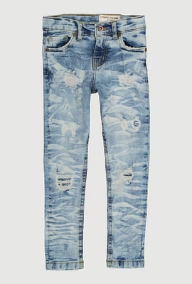Little Boys Distressed Whiskered Skinny Jeans, Blue, Size 6