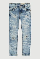 Little Boys Distressed Whiskered Skinny Jeans, Blue, Size 6