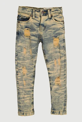Little Boys Whiskered Distressed Faded Jeans, Blue,