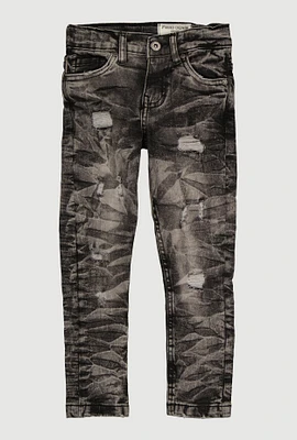 Little Boys Mineral Wash Whiskered Jeans, Black, Size 7