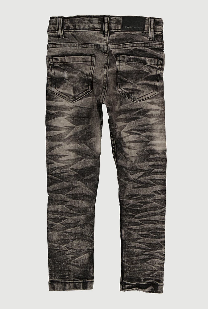 Little Boys Mineral Wash Whiskered Jeans, Black, Size 7