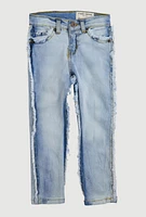 Little Boys Frayed Decorative Stitch Jeans, Blue, Size 7