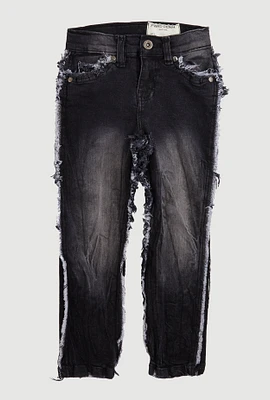 Little Boys Frayed Denim Jeans, Black, Size 7