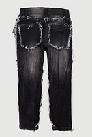 Little Boys Frayed Denim Jeans, Black, Size 7
