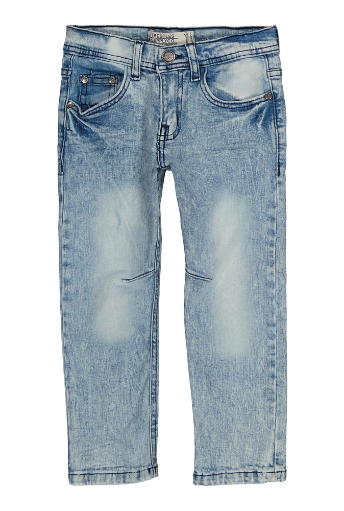 Little Boys Acid Wash Skinny Jeans, Blue, Size 7