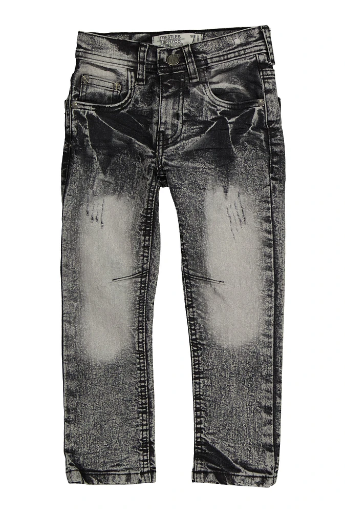 Little Boys Acid Wash Straight Leg Jeans, Black, Size 6