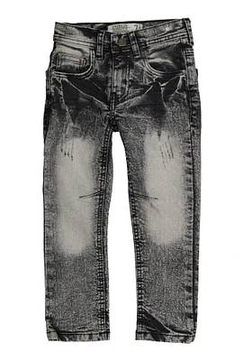 Little Boys Acid Wash Straight Leg Jeans, Black, Size 7