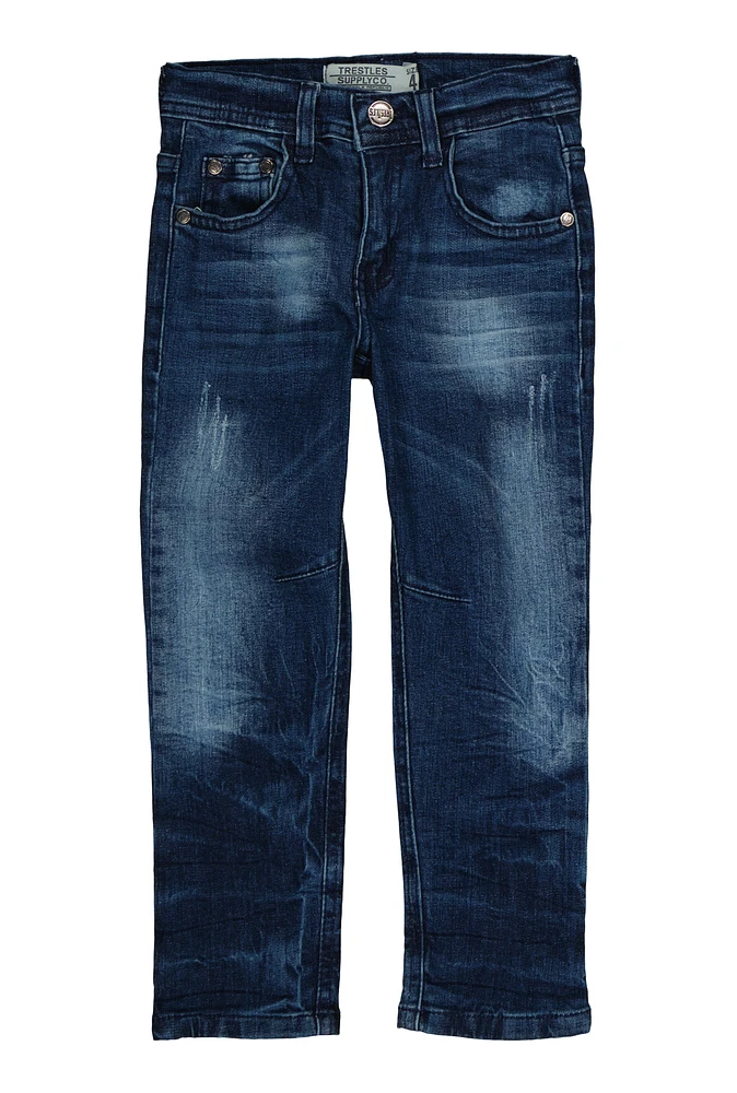 Little Boys Straight Leg Whiskered Jeans, Blue, Size 7