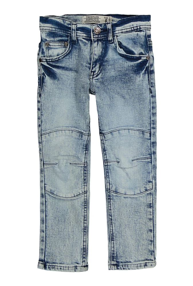 Little Boys Acid Wash Moto Jeans, Blue, Size 5