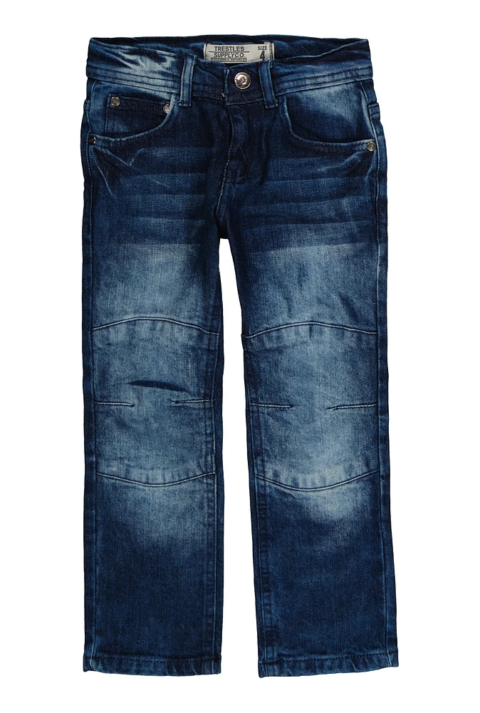 Little Boys Whiskered Straight Leg Moto Jeans, Blue, Size 4