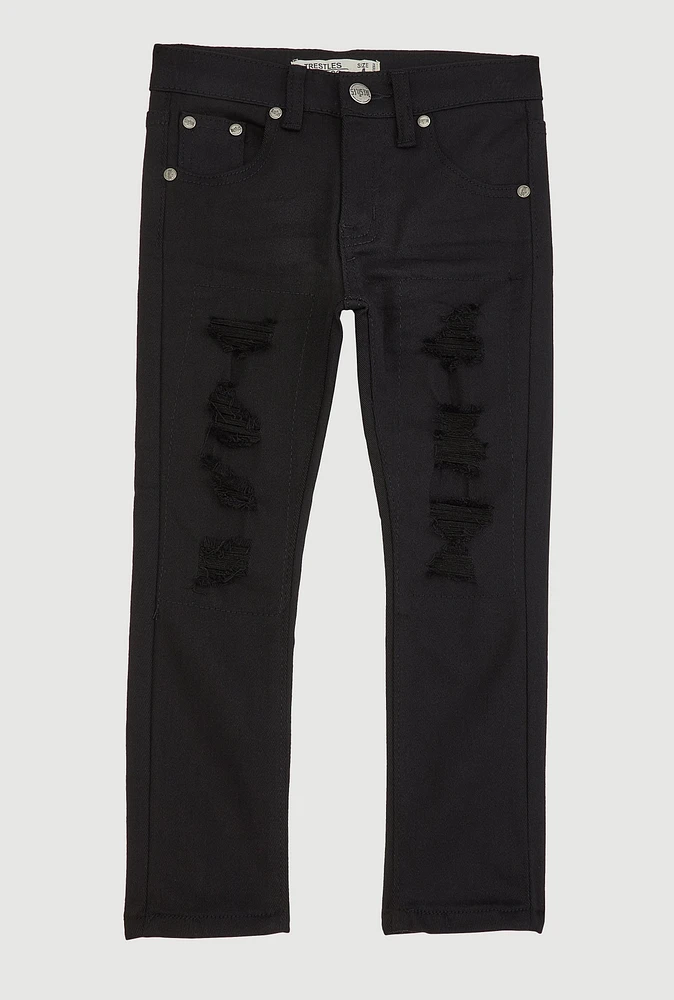 Little Boys Patch and Repair Skinny Jeans, Black, Size 4