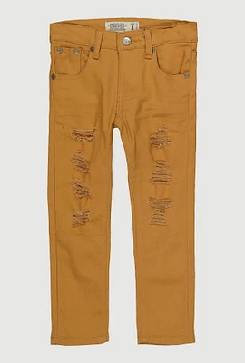 Little Boys Distressed Patch and Repair Skinny Jeans, Khaki, Size 7
