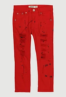 Little Boys Paint Splatter Distressed Denim Jeans, Red, Size 6