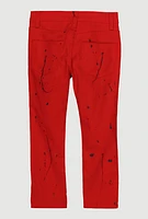 Little Boys Paint Splatter Distressed Denim Jeans, Red, Size 7